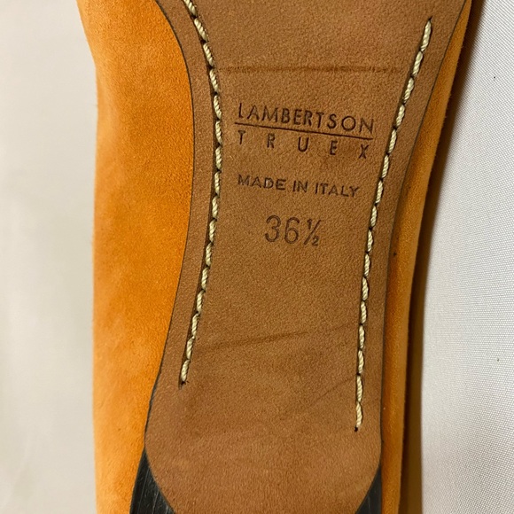 LAMBERTSON TRUEX Orange Suede Pointy Toe Kitten Heels Ankle Boots 36.5 Euro 6 US - Picture 5 of 16